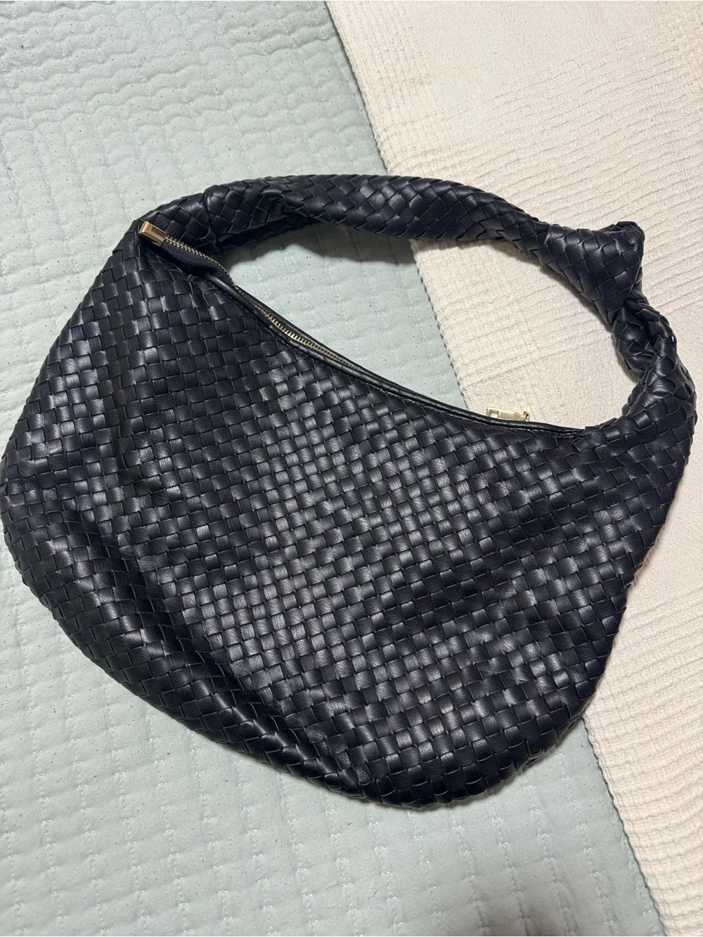 Melie Bianco Black Woven Shoulder Hobo Bag